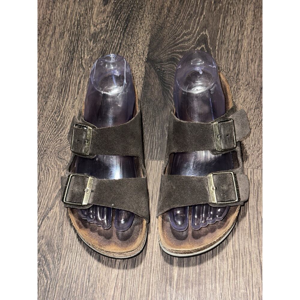 Birkenstock Arizona Birkibuc Gray Leather Shoes Sandals Rubber Sole Sz 38 US 7 - Picture 2 of 11